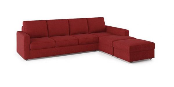 red sectional with table