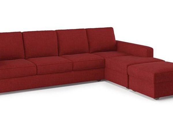 red sectional with table