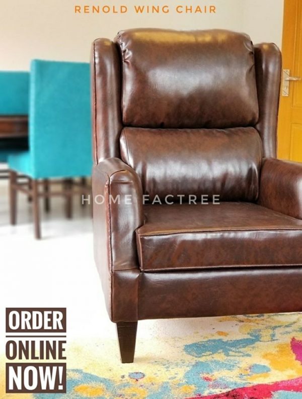 leather brown wing chair