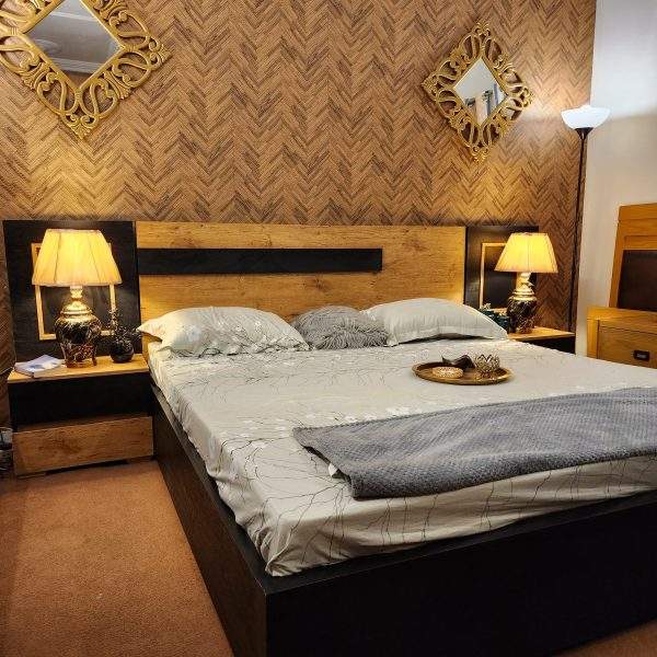 two tone brown light and dark bed set modern lamination pakistan islamabad