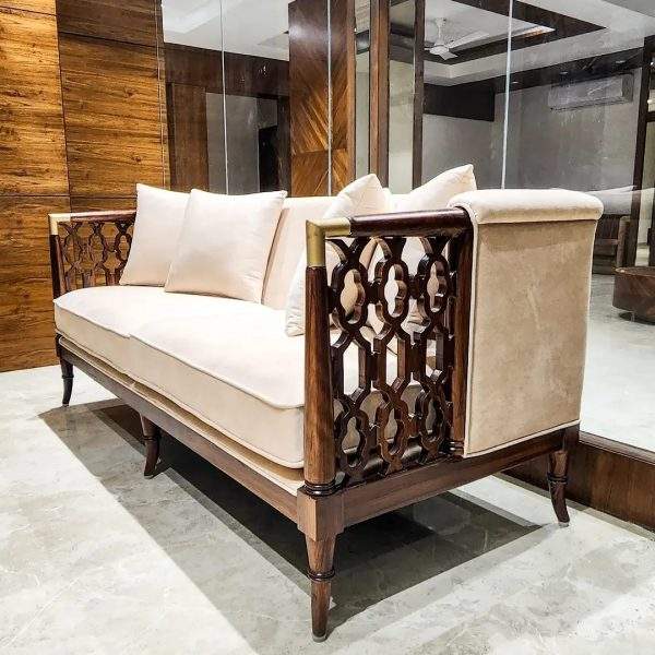 Zara sheesham wood sofa set 3 seater with cushions living room