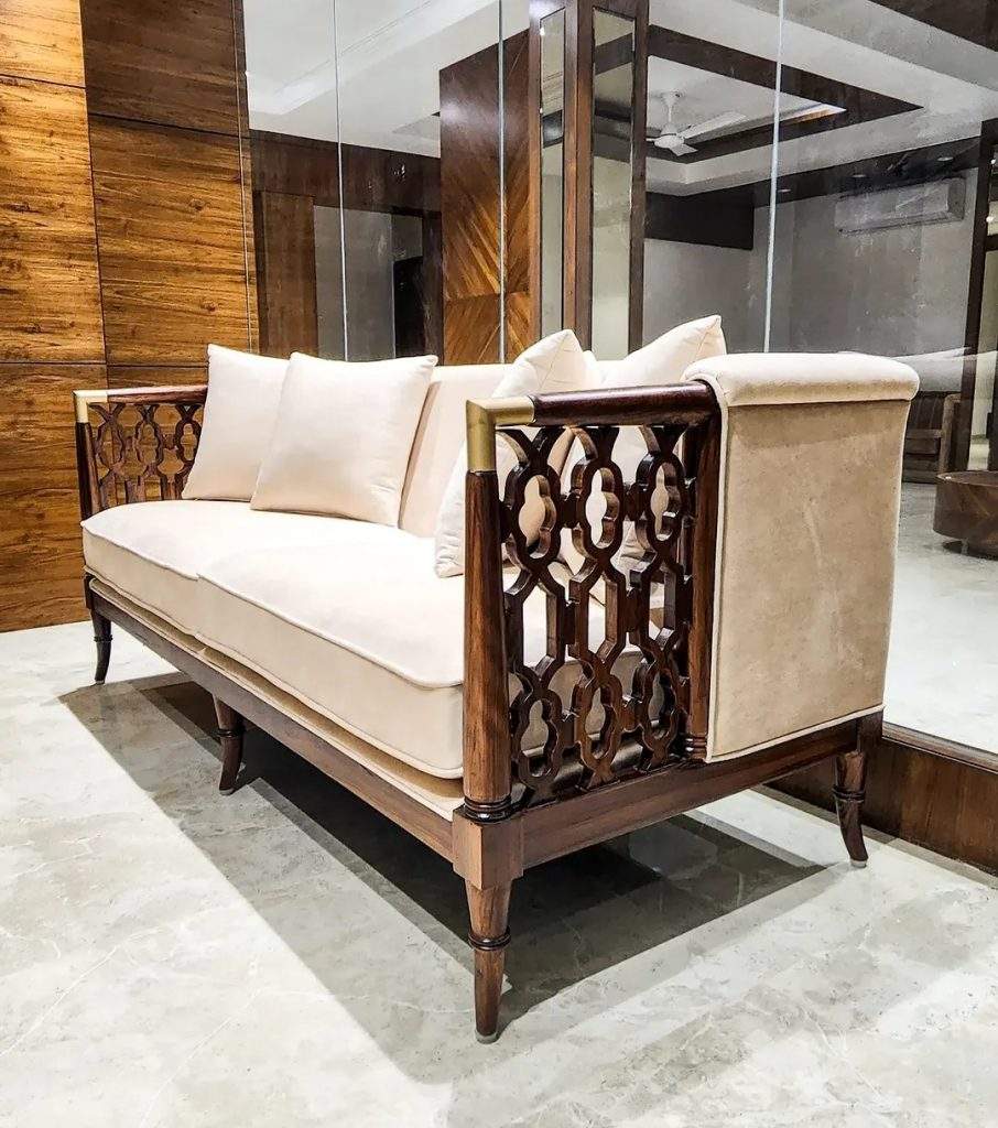 Zara sheesham wood sofa set 3 seater with cushions living room