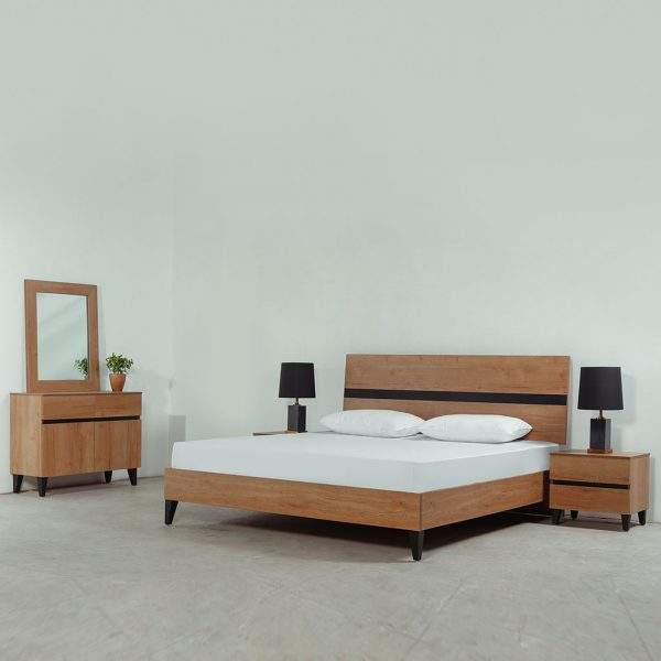 modern king size bed set with dresser and mirror Pakistan