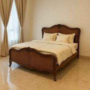 Praha Plush Sleigh Bed with curved upholstered headboard and footboard in Pakistan