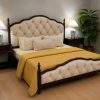 Suomi Piller Bed with dark Sheesham wood frame and upholstered tufted headboard
