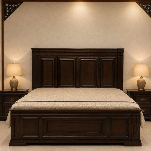 Nippon Classic King Bed Set with king bed two side tables dresser and mirror in Pakistan