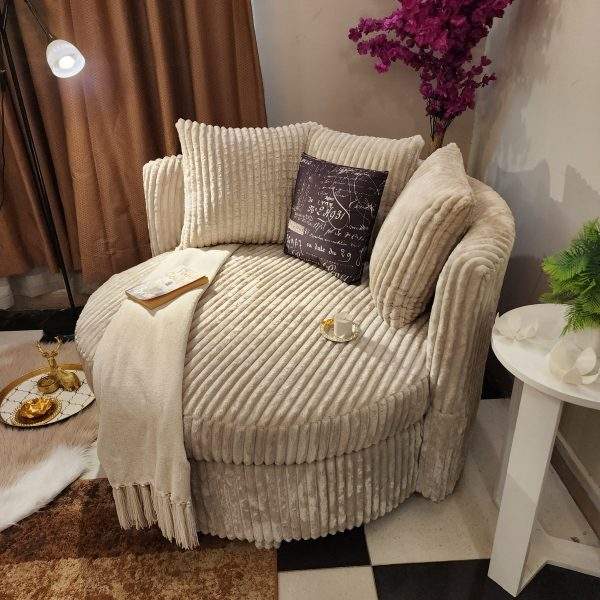 Round love seat sofa with plush fluffy fabric Pakistan