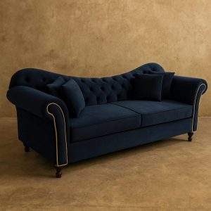 Chaise Chesterfield 3 seater sofa in Pakistan with navy blue tufted upholstery