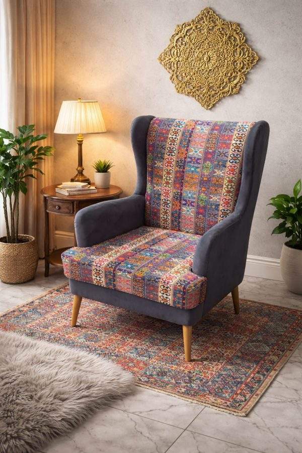 Pakistani Traditional Wing Chair for elegant traditional living room