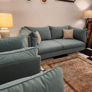 Sky Velvet Sofa Set in plush blue velvet for modern living room