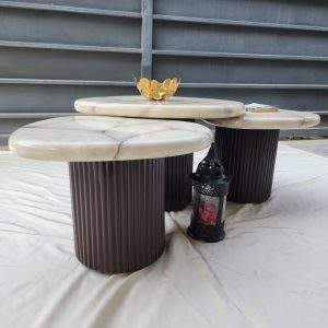 Scandinavian nested tables set of 3 with marble tops and wooden bases
